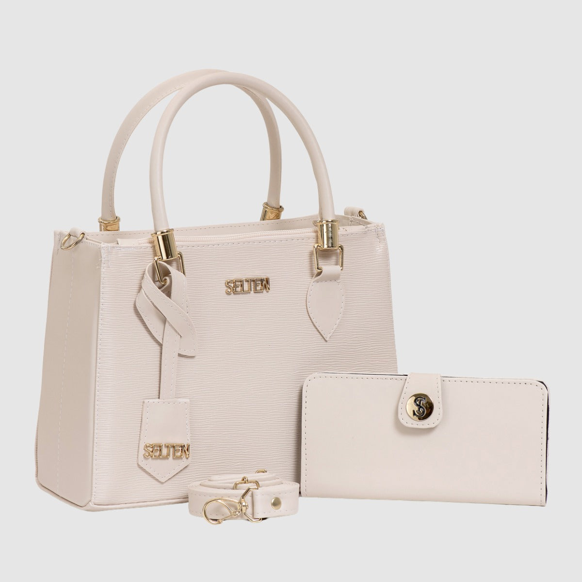 Bolsa Feminina Transversal Media Com Carteira Creme Selten