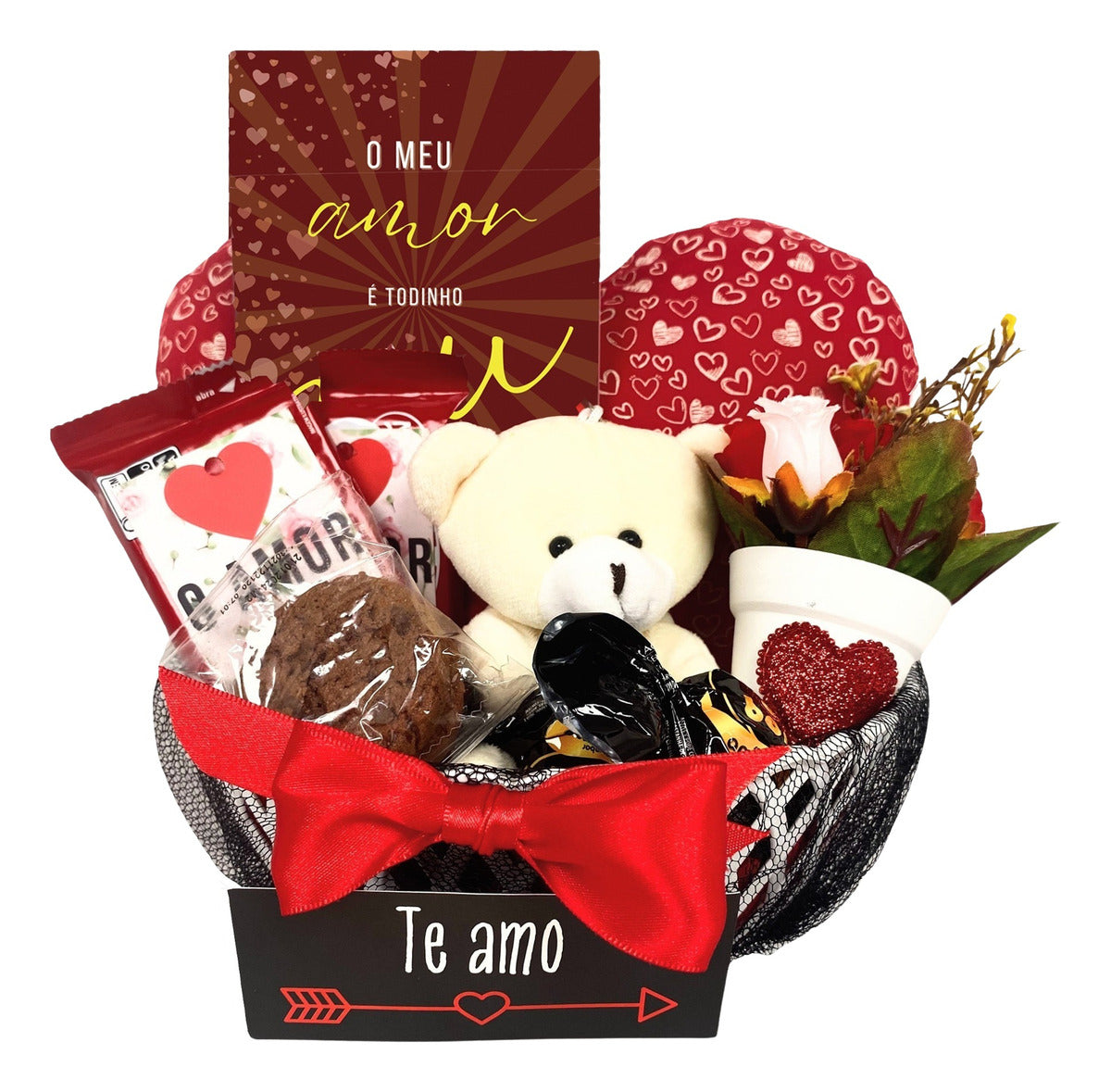 Buquê De Flor Rosas Artificial + Chocolates Ursinho Presente