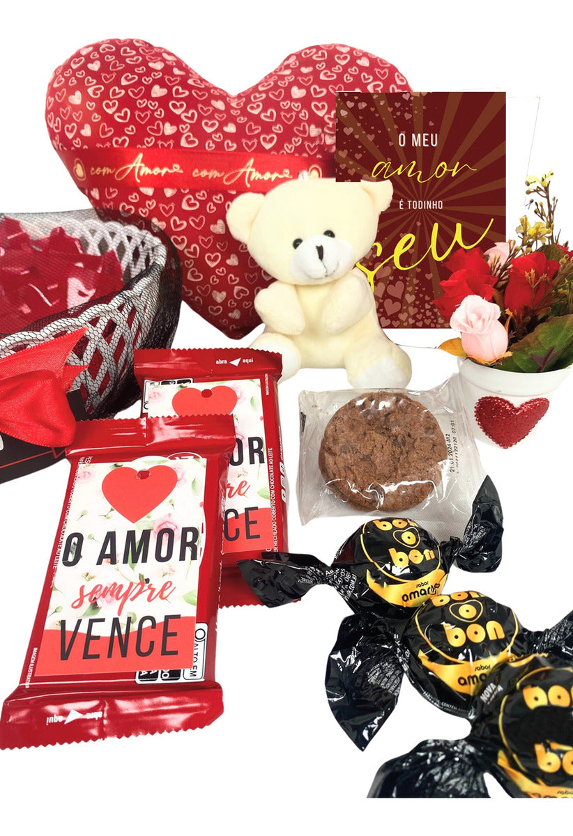 Buquê De Flor Rosas Artificial + Chocolates Ursinho Presente
